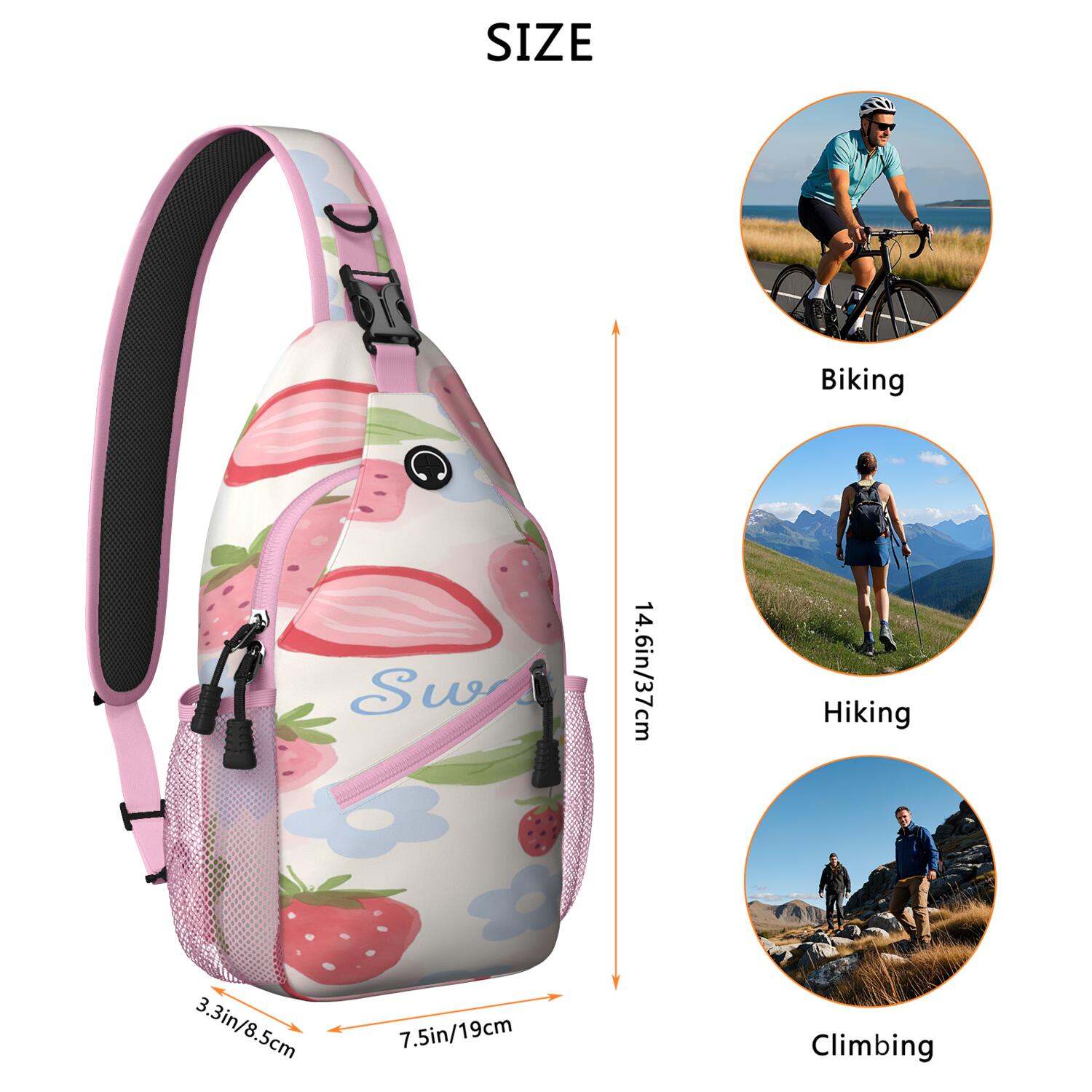 Chest Bag Crossbody Shoulder Bag Small BackpackHiking Sling Backpack for Hiking Dating Gym Cycling Working Strawberry Cute