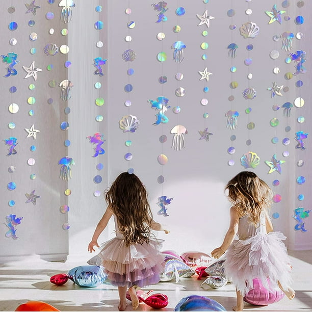 52 Ft Iridescent Mermaid Garland with Jellyfish Seashell Starfish Pearl  Holographic Paper Streamer for Little Mermaid Rainbow Theme Birthday  Bachelorette Baby Shower Under The Sea Party Decorations 