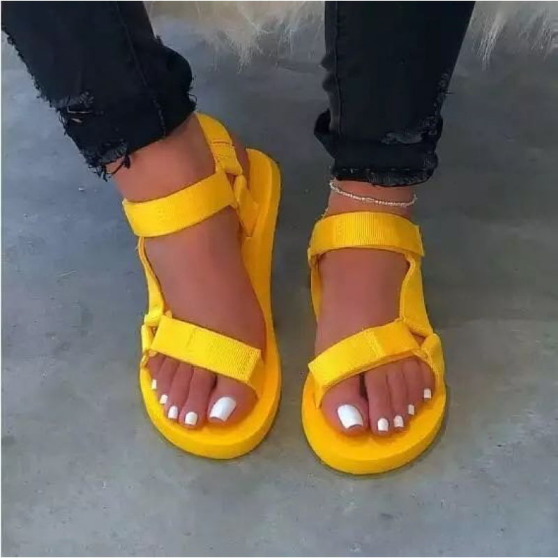 New Women s Summer Lightweight Velcro Sandals Solid Color Straps