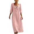 thumbnail image 6 of Odbmxy Cotton Linen Women's Midi Length Dresses Peasant Fall 3/4 Sleeve Tunic Puff Sleeve Square Neckline Womens Dresses, 6 of 9