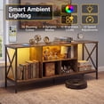 thumbnail image 3 of Industrial TV Stand for TVs up to 65" with Power Outlets& LED Light, Entertainment Center Media Console Table，Brown, 3 of 9