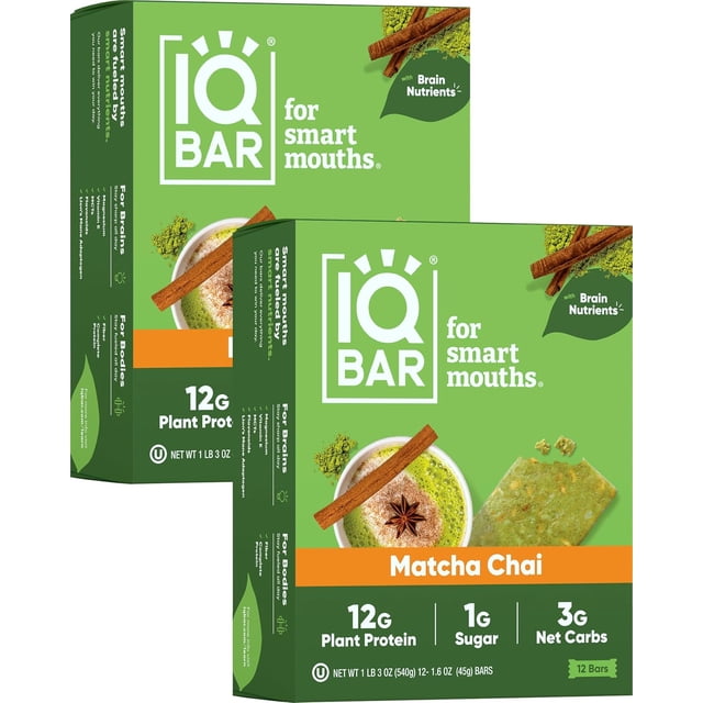 Brain and Body Plant Protein Bars - Wild Blueberry - 12-Count Low Carb - Gluten Free, High Fiber, Vegan Snacks - Low Sugar Meal Replacement
