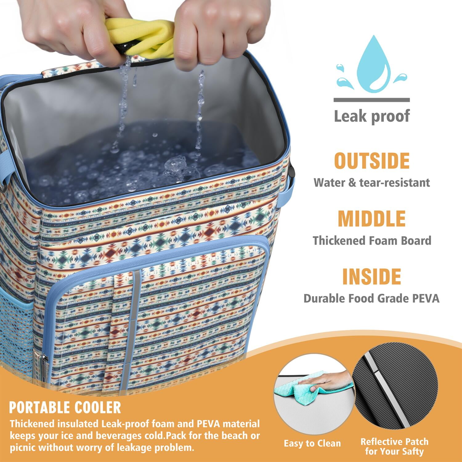 Travel Cooler Bag - Boho Bohemia Pioneer Flower Geometric Line Art Camping Beer Cooler Backpack with Bottle Opener- Waterproof Insulated Picnic Backpacks - Cooler Bag for Beach