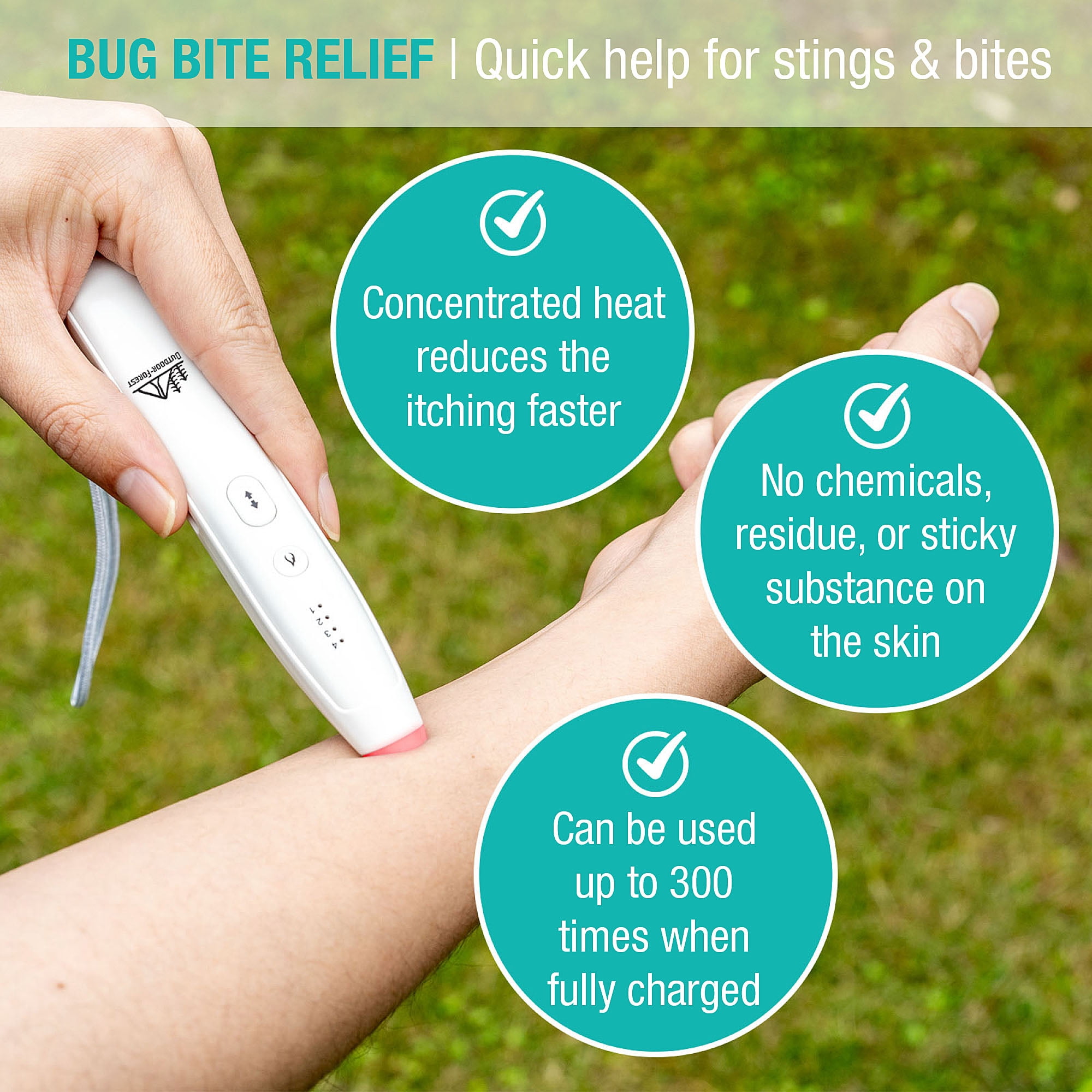Outdoor-Forest Bug Bite Relief, White Color, Chemical Free, USB Type-C Cable Included