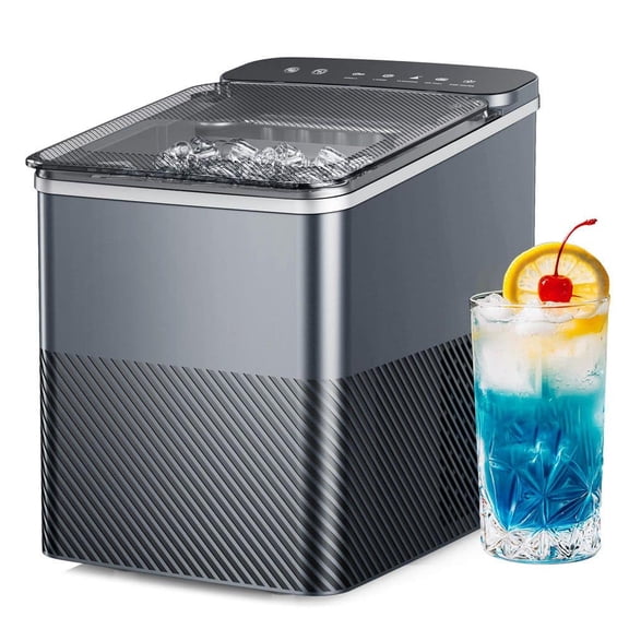 8.1 in. 27 lb./Day Bullet Countertop Portable Ice Maker in Grey with 2-Ice Sizes, Ice Scoop, Self-Cleaning, 6-Min Ice