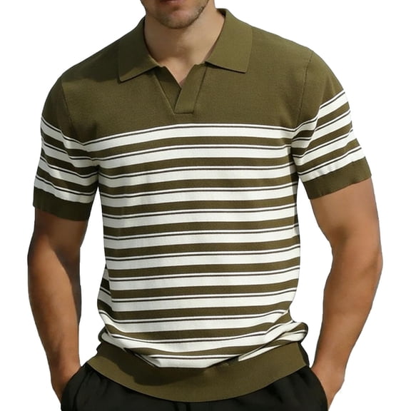 COSFO Striped Polo Shirts for Men Big And Tall Knit Short Sleeve Golf Shirt Casual Slim Fit Pullover Collared Tops