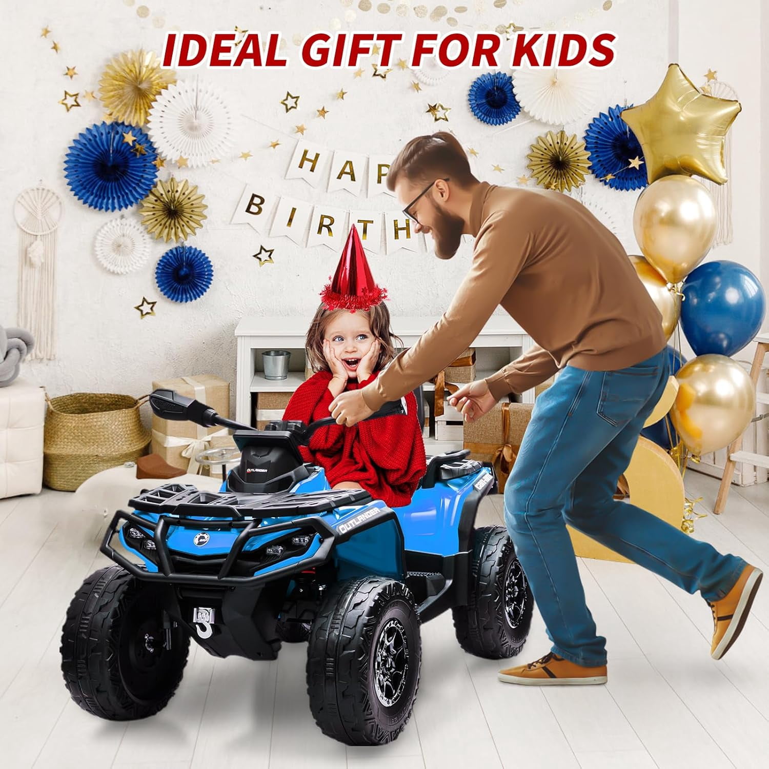 EastVita 2 Seater Ride On Car,24V Licensed Can-Am Electric ATV Car for Kids, 4 Wheeler Electric Toy Car with Bluetooth,Led,Leather Seaters,5 Mph Max Speed
