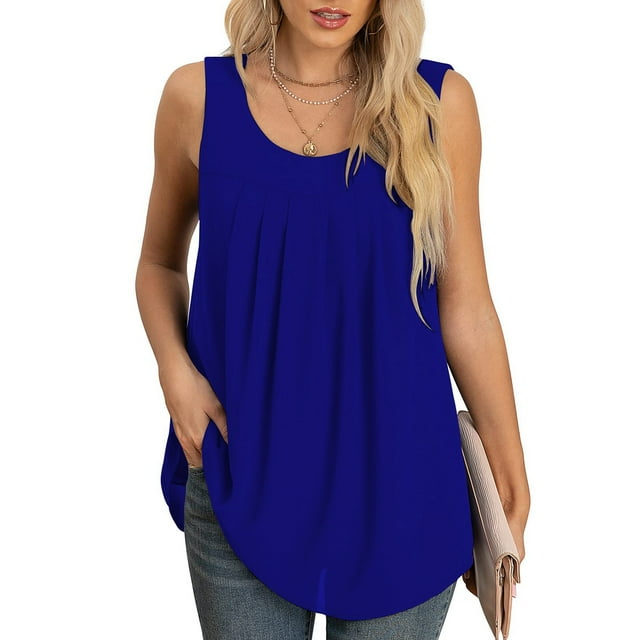 Camiseta sin mangas de gasa NikouMX para mujer Verano Color puro Plisado Tamaño S M L XL XXL