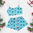 thumbnail image 6 of LEWKW Women's 2 Piece Pajama Sets Summer Cami Crop Top And Ruffle Hem Shorts Matching Sets Festive Santa Claus Print Cute Comfortable Sleepwear Lounge Outfits, 6 of 6