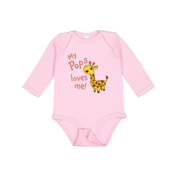 Inktastic My Pops Loves me- cute giraffe Boys or Girls Long Sleeve Baby Bodysuit