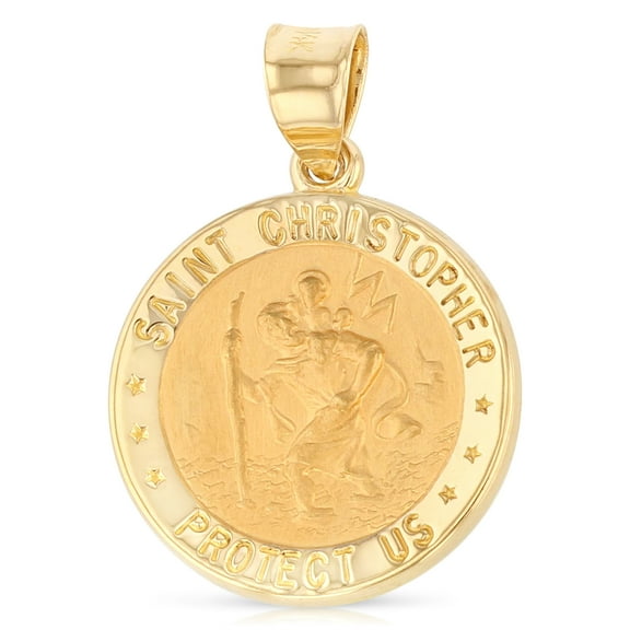 Ioka-14K Yellow Gold Religious St. Christopher Charm Pendant For Necklace or Chain