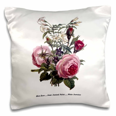 Moss Rose Coupe 3dRose Vintage Flowers Moss Rose Sweet Scented Violet White Jasmine Flowers in Pink and White - Pillow Case, 16 by 16-inch ()
