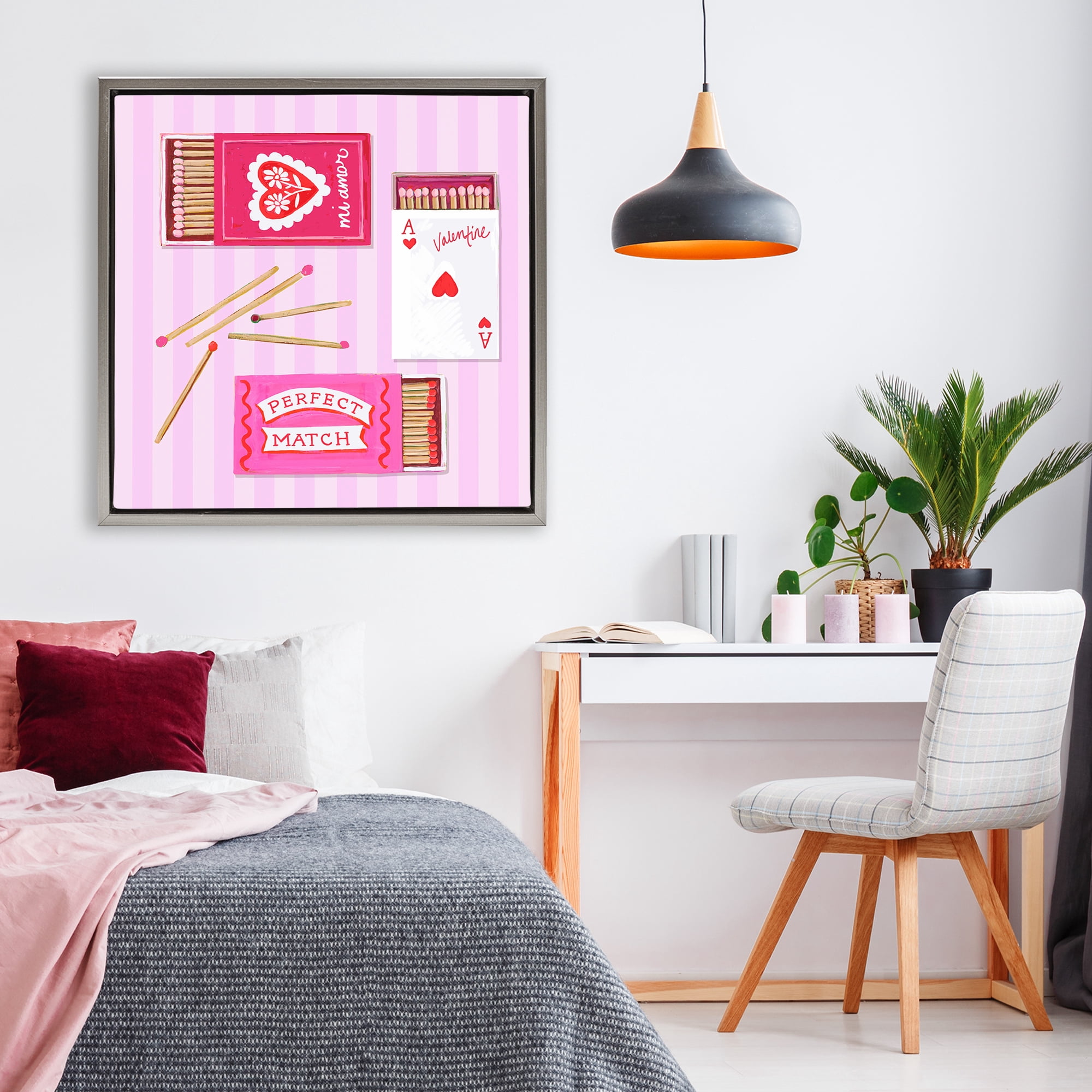 Stupell Industries Romantic Valentine's Matchboxes Gray Framed Floater Canvas Wall Art, design by Rachael Reese