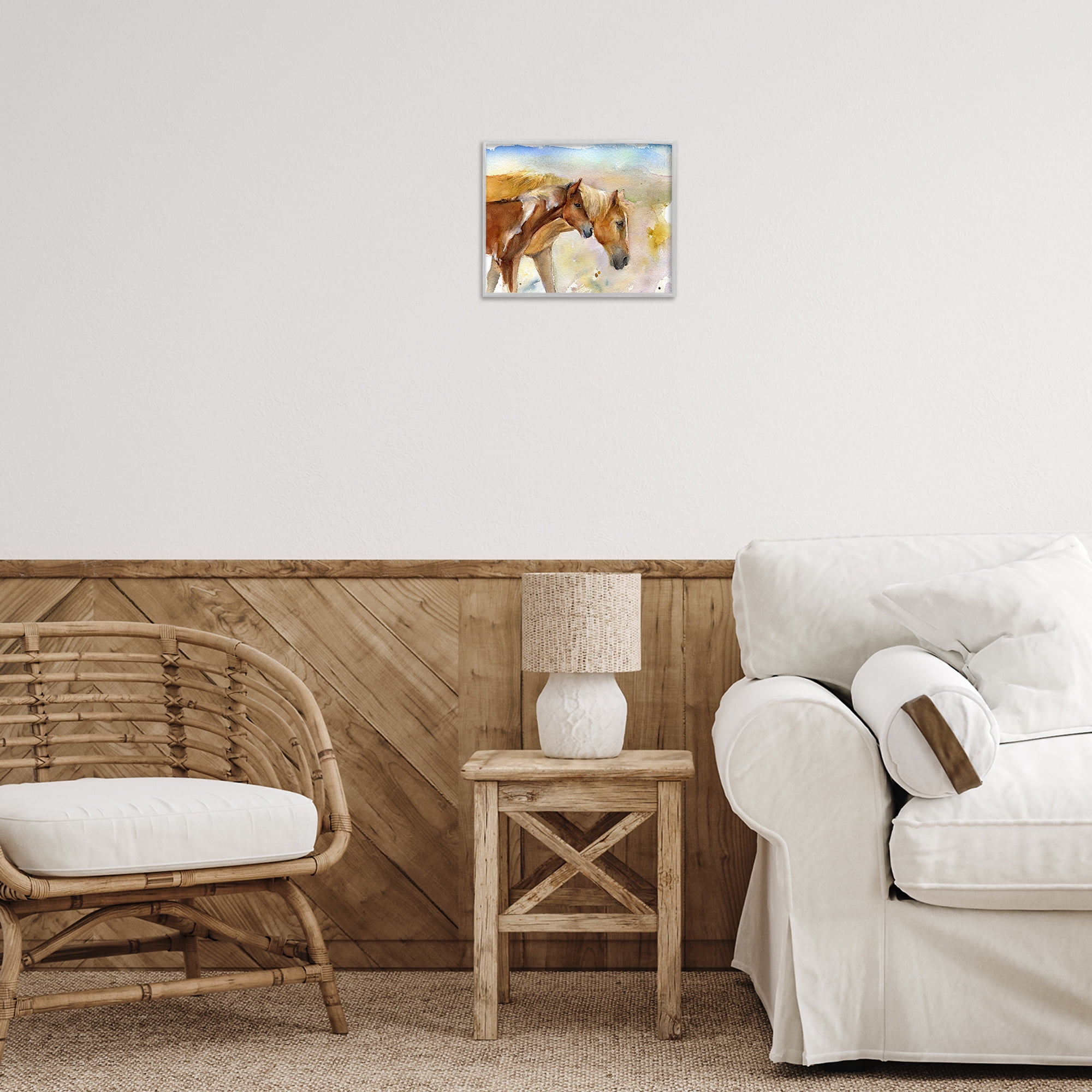 Stupell Industries Wild Horses Watercolor Animals & Insects Painting Gray Framed Art Print Wall Art, 14 x 11