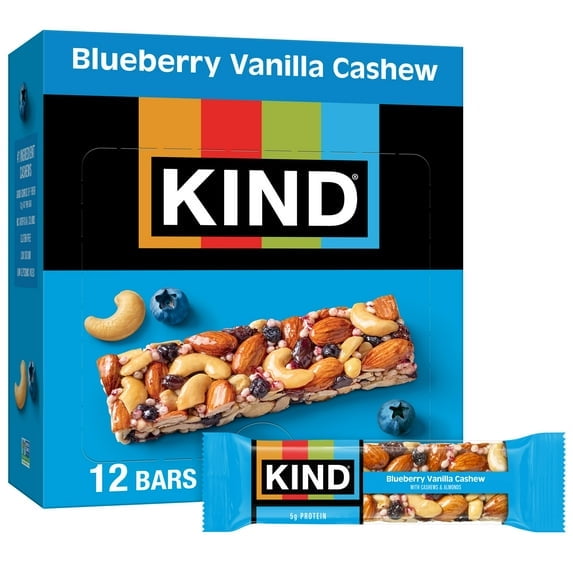 KIND Blueberry Vanilla Cashew Bars – 12ct, 1.4 oz Each (16.8 oz Total), 5g Protein, Gluten-Free Fruit & Nut Snack Bars