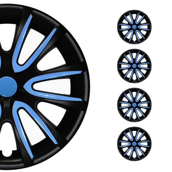 OMAC 16" Inch Hubcaps Wheel Rim Cover Matt Black with Blue Insert 4pcs Set