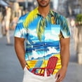 thumbnail image 1 of Blusa y camisa de manga corta con cuello vuelto para hombre, blusa informal de moda con cuello vuelto, blusa estampada de manga corta con botones, blusa de poliéster para hombre, 1 of 6