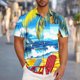 thumbnail image 2 of Mens Casual Manga Corta Botón Abajo Camisas Turndown Cuello Blusa de Impresión, Poliéster Ligero Top de la Moda para el Verano Al Aire Libre Y el Uso Diario, 2 of 6