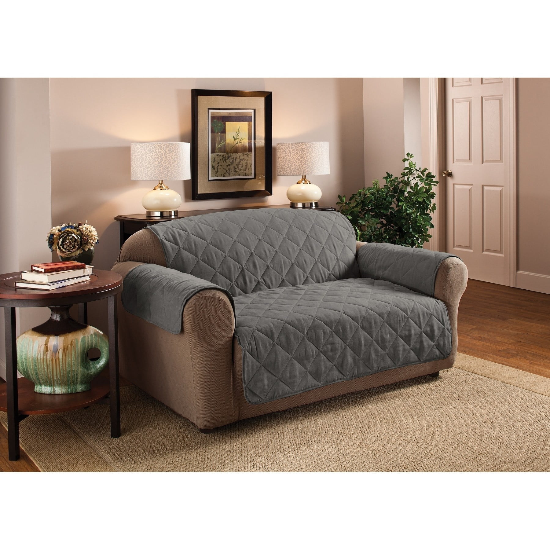 Innovative Textile Solutions 1-Piece Faux Suede Sofa Furniture Cover Slipcover, Camel