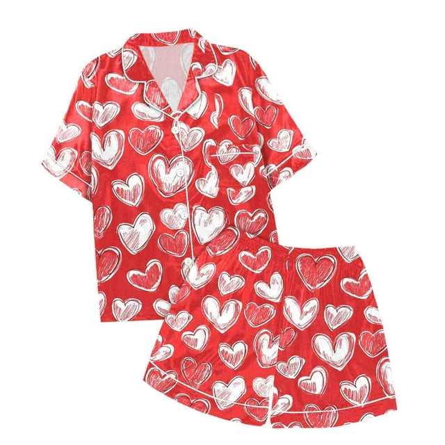 SXcggal One Two Piece Pajama Set With Short Sleeve Shorts Printed On Valentine's Day For Girls Basic Warm Kids Pajama Set