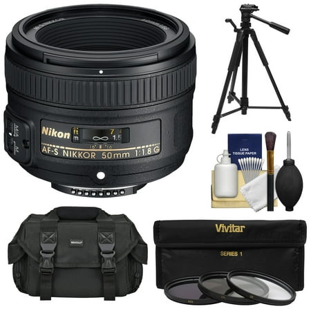 Nikon 50mm f/1.8 G AF-S Nikkor Lens with 3 UV/CPL/ND8 Filters + Case + Tripod + Kit for D3200, D3300, D5300, D5500, D7100, D7200, D750, D810 (Best Lens For Nikon D7100)