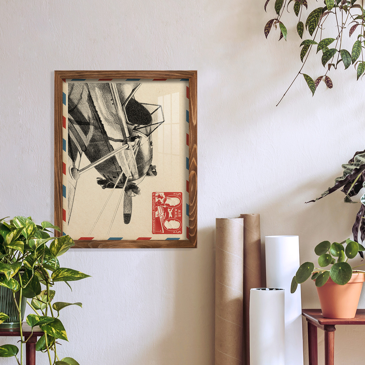 Vintage Airmail I -Framed Print w/glass-Walnut