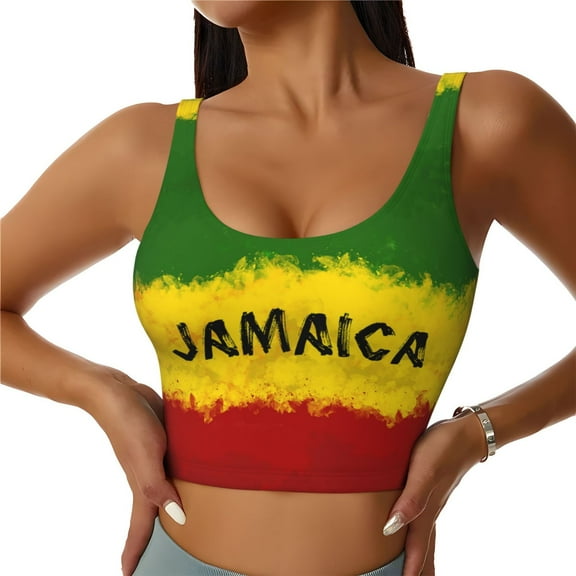 Sports Crop Tank Tops for Women Jamaica Flag Workout Racerback Running Yoga Tanks Sleeveless Gym Shirts