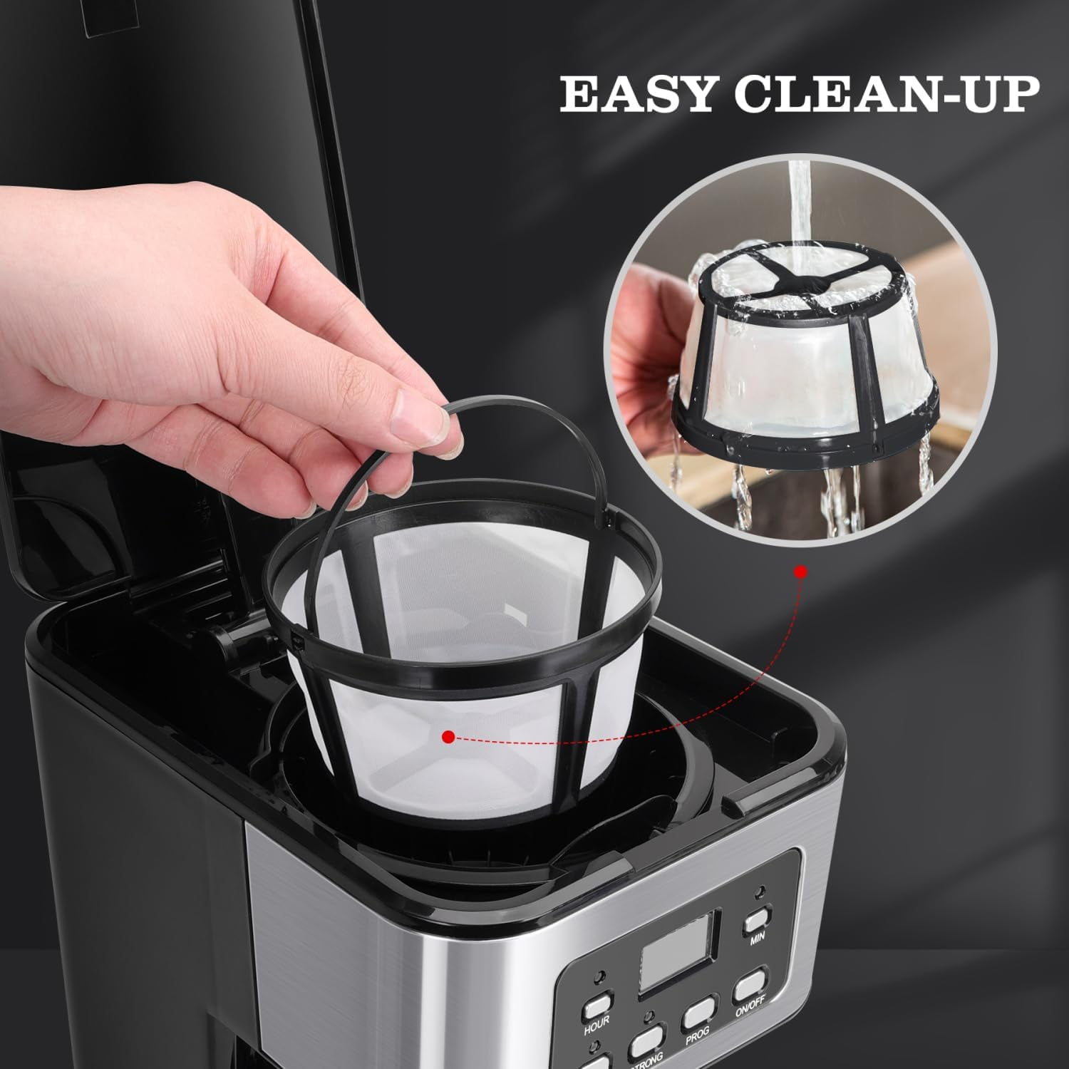 12-Cup Programmable Coffee Maker, Regular & Strong Brew Drip Coffee Machine for Home and Office, Glass Carafe, Pause & Serve, Auto Shut Off, Black & Stainless Steel