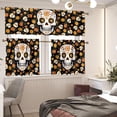 thumbnail image 2 of Halloween Skeleton Flower Kitchen Curtains Valance and Tier Set Snowflake Rod Pocket Curtains for Living Room Bedroom Bathroom Window Drapes, 2 of 6