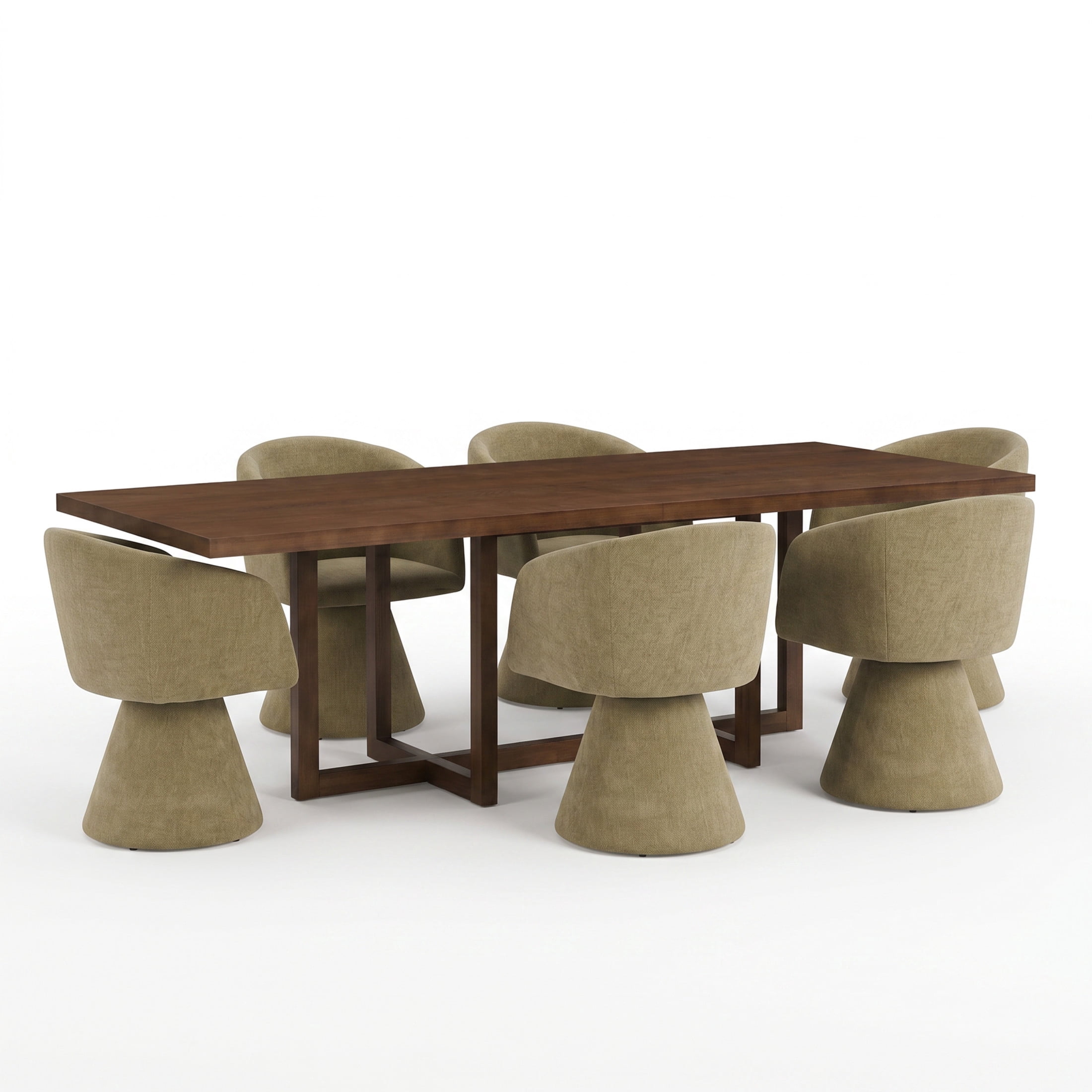 Christopher Knight Home 7-Piece Dining Set, 95" Table with Swivel Upholstered Chairs, Walnut+Moss Green