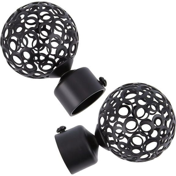2PCS Round Curtain Rod Finials 28mm Drapery Pole End Black Ball Cage Replacement Decorative End Head Caps for Home Office Curtain Roman Rod Decor Accessories (8.8x5.9cm)