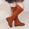 thumbnail image 2 of Girls Knee High Boots Suede Round Toe Casual Dress Long Booties Lace up Zipper Mid Calf Winter Fall Boots Brown 8.5 Toddler, 2 of 7