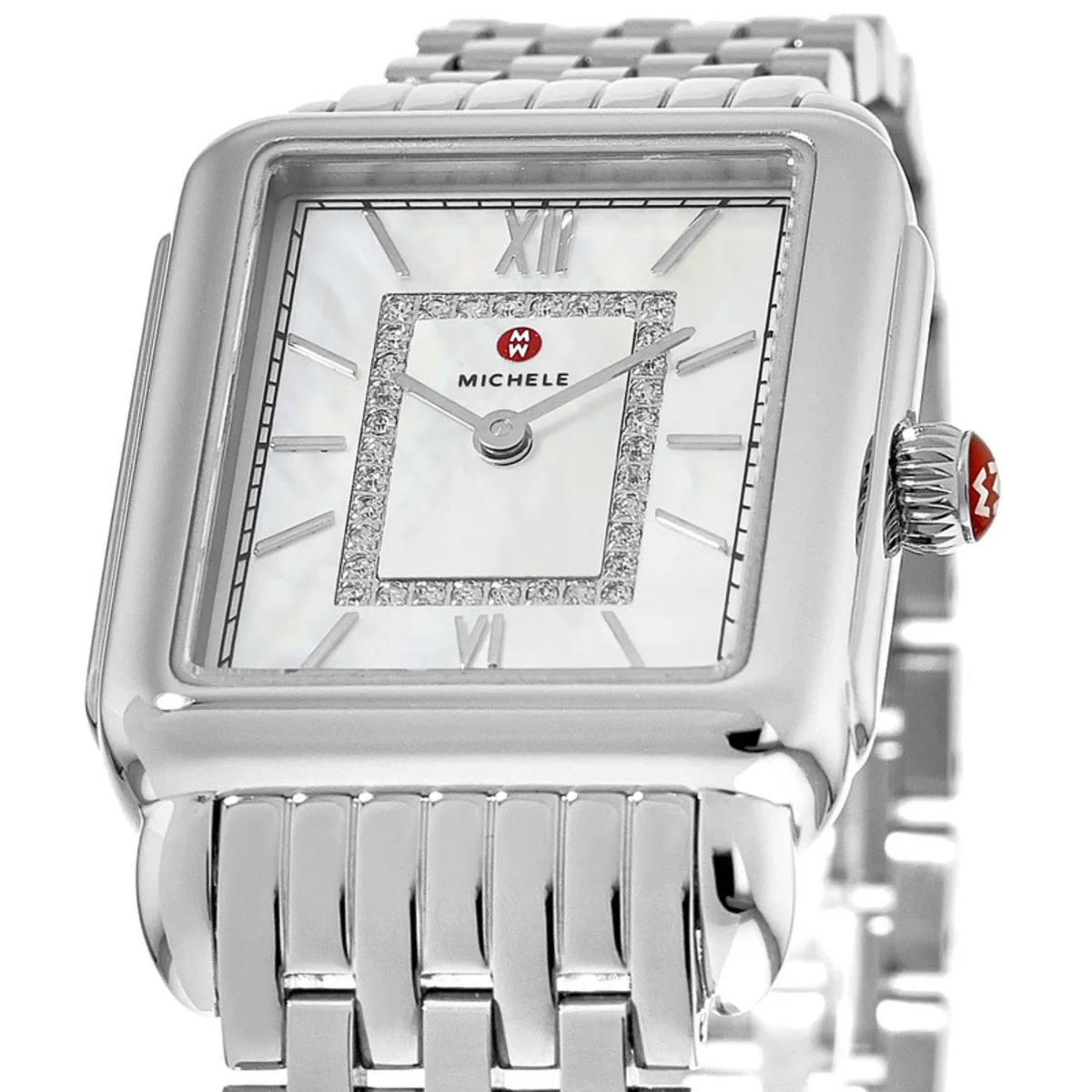Michele Women's Deco II Mid Silver Diamond 26mm Watch MWW06I000026