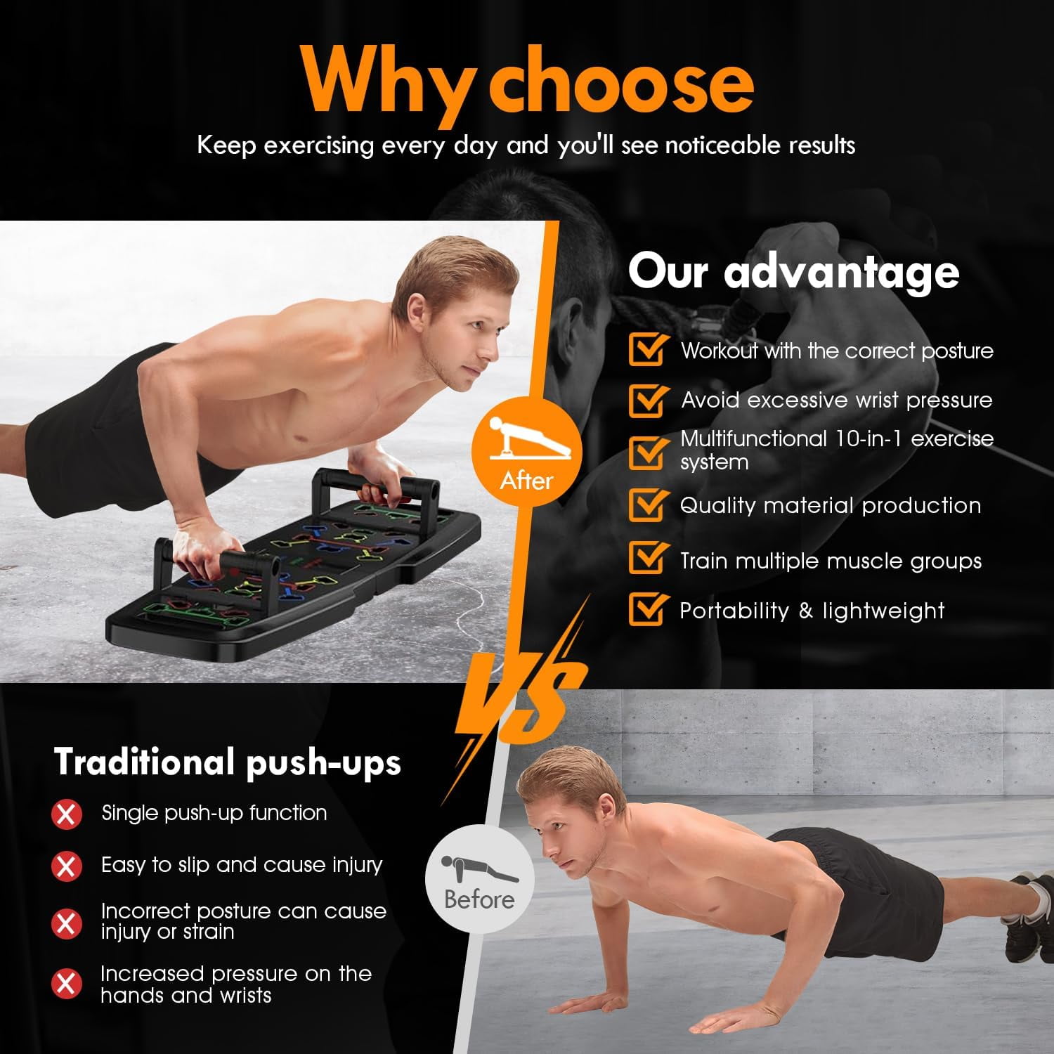 Push Up Board,Home Gym,Portable Exercise Equipment,Pilates Bar and 20 Fitness Accessories with Resistance Bands and Ab Roller Wheel,Full Body Workout at Home
