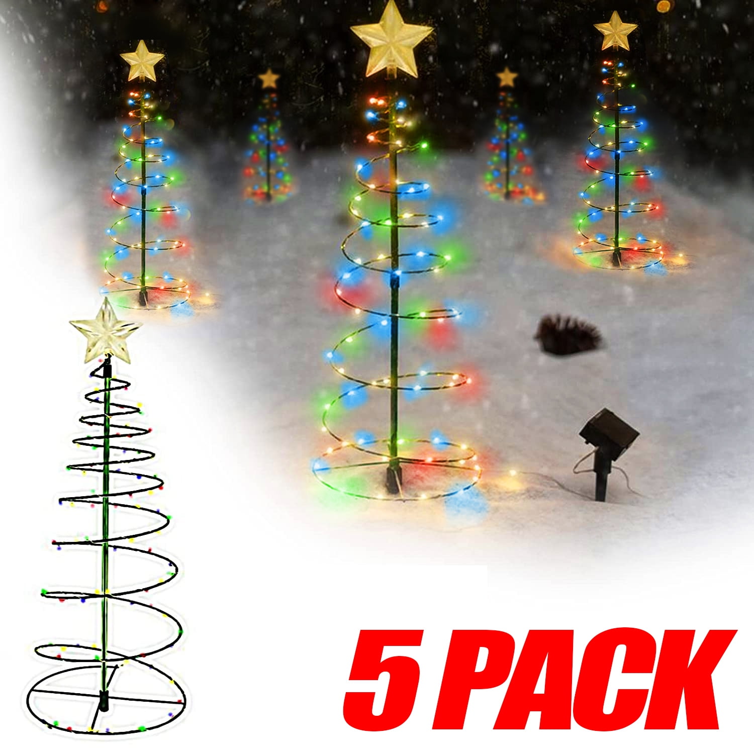 5ct Mini LED Christmas Tree Light Spiral, Outdoor Christmas Decoration
