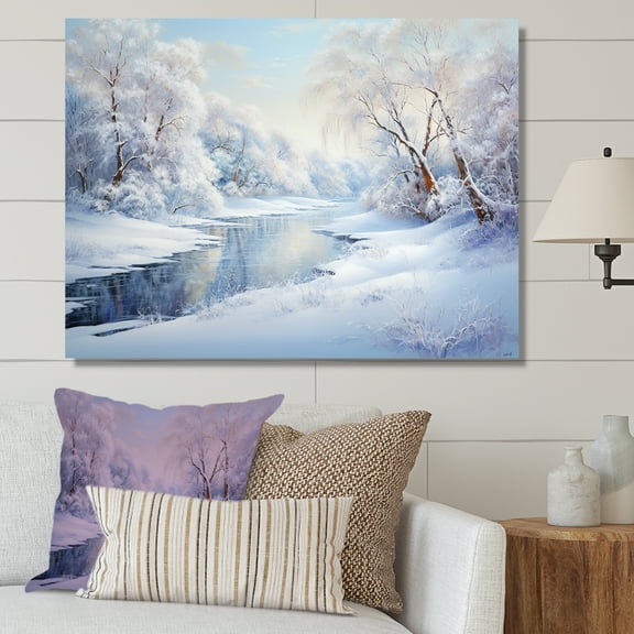 Designart "Frosty River Serenity IV" Snow Canvas Wall Art