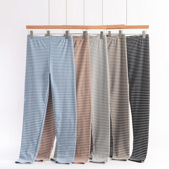 Bovxnpu Women Pajama Pants, Plus Size Pajama Pants Sleep Pants Lounge Pants Stylish Striped Cotton Warm Loose Home Elastic Waist Sleep Trousers Loungewear Sleepwear