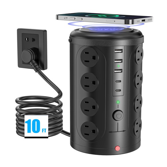 Protector contra sobretensiones Power Strip UWIWUTEI con cargador inalámbrico de 15 W