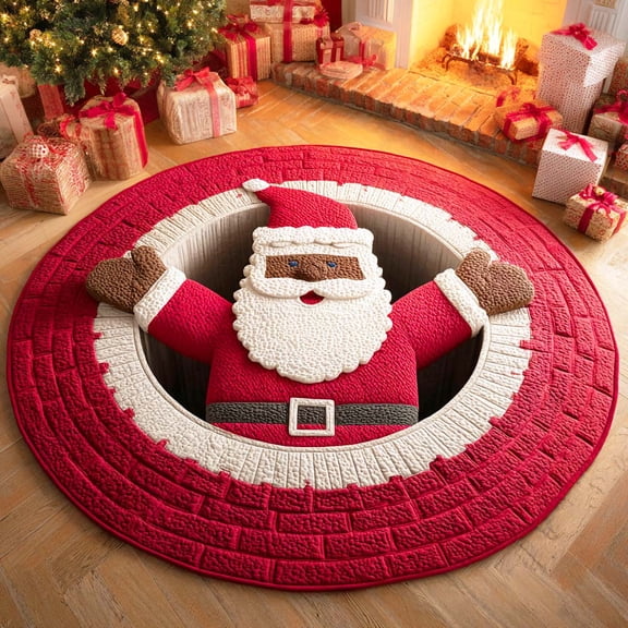 Black Santa Quilted Round Mat, Cozy Floor Rug for Everyday Home Decor