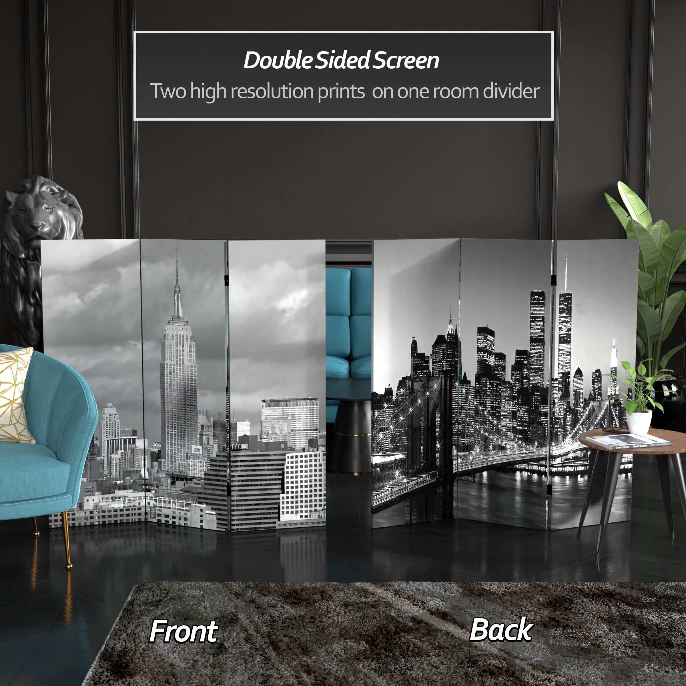 4 ft. Short Double Sided New York Scenes Canvas Folding Screen