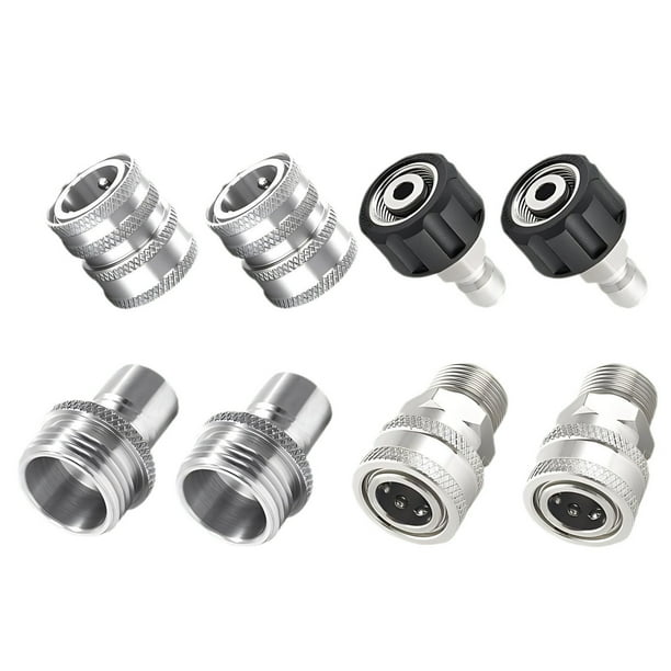 Adaptador Juego de adaptadores para lavadora a presión, kit de desconexión rápida de acero inoxidable de 8 piezas, giratorio M22 a conexión rápida de 3/8'', 3/4'' a liberación rápida