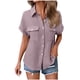 thumbnail image 1 of Craaazy Ladies Oversized Short Sleeve Tunic Tops, Lightweight Cotton Shirt, Turndown Collar Button Up Blouse with Chest Pockets for Everyday Outfits Gifts, 1 of 6