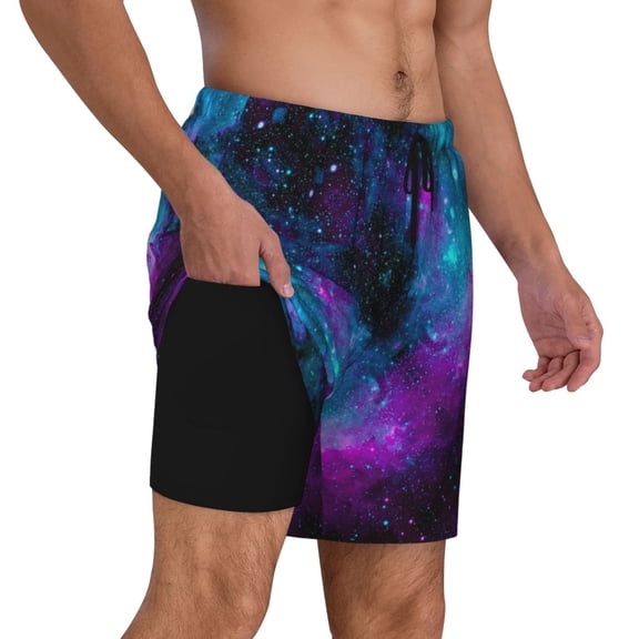 Mens Galaxy 2 in 1 Quick Dry Swim Trunks with Compression Liner Beach Shorts