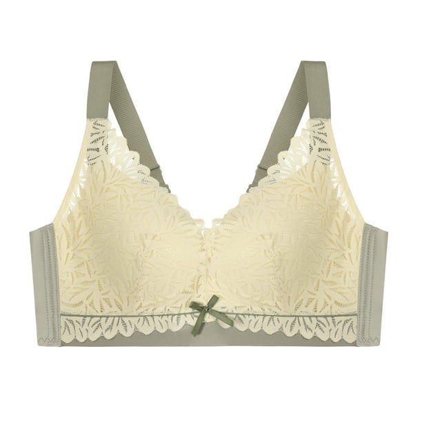 Women's Plus Size Bras Full Figure Wireless Back Close Lace Bra Light Green C 38