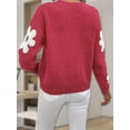 thumbnail image 2 of Ladies floral pattern round neck elegant long-sleeved off-shoulder pullover sweater, 2 of 7