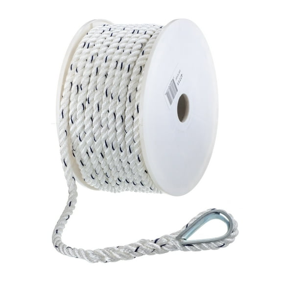 Seachoice Boat Anchor Line Rope, 3-Strand Twisted, Nylon, White/Blue, 3/8 In. X 100 Ft.