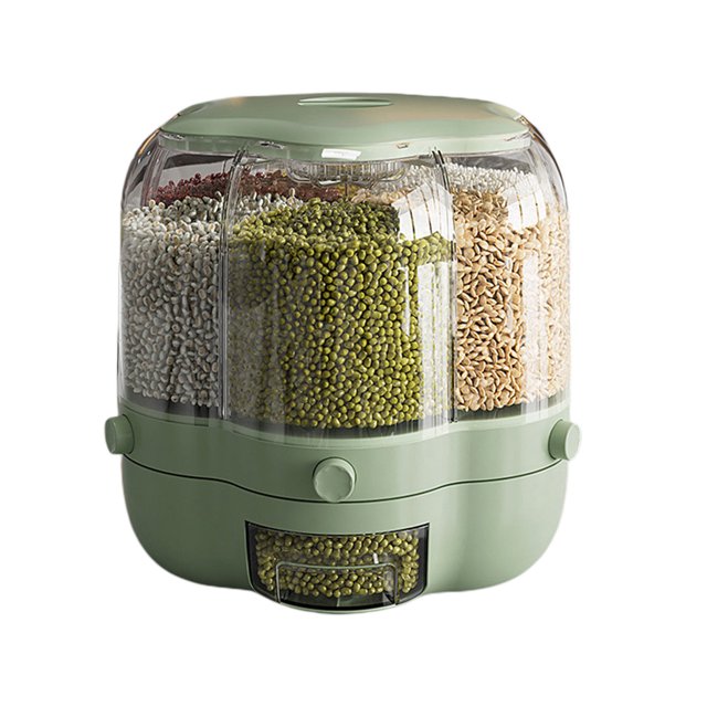 LCXmlly Boîte de Riz Conteneur de Riz Rotation à 360 Degrés Couvercle Amovible Grande Capacité Preuve Claire 6 Compartiments Haricots Riz Orge Grain