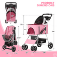 thumbnail image 3 of Magshion Lightweight Foldable Dog Pet Stroller for Small Medium Pet, 4 Wheel (Pink), 3 of 12