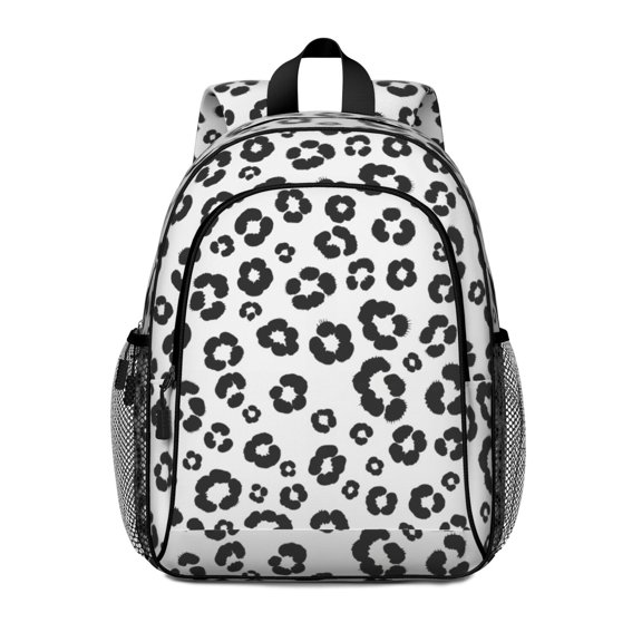 Black and White Leopard Print Backpack for School, Cute School Bag with Adjustable Shoulder Straps and Padded Back, 15"x11.42"x5.5"