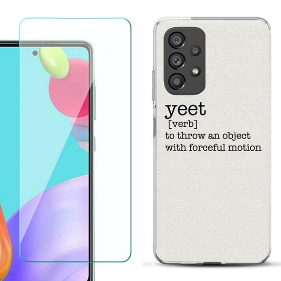 Slim-Fit Fashion Phone Case for Samsung Galaxy A53 5G, with Tempered Glass Screen Protector, by OneToughShield ® - Dictionary/Yeet
